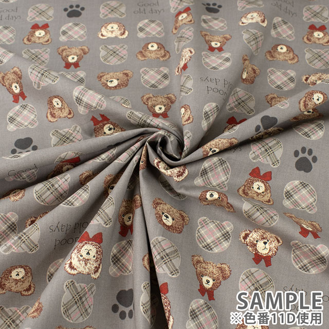生地 Good old Days くまフェイス柄/シーチング(NN2312) 11D.グレー 09Ae99_