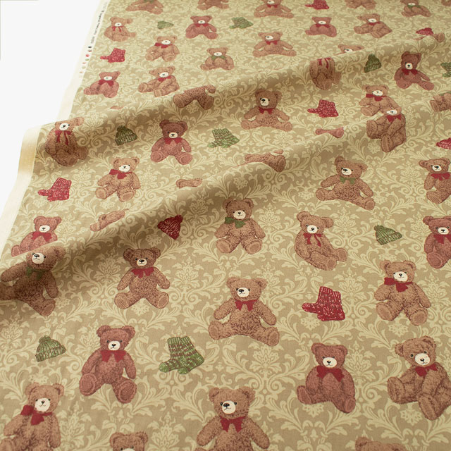 生地 Good old Days テディベア柄/シーチング(NN2312) 12A.ブラウン 09Ae99_