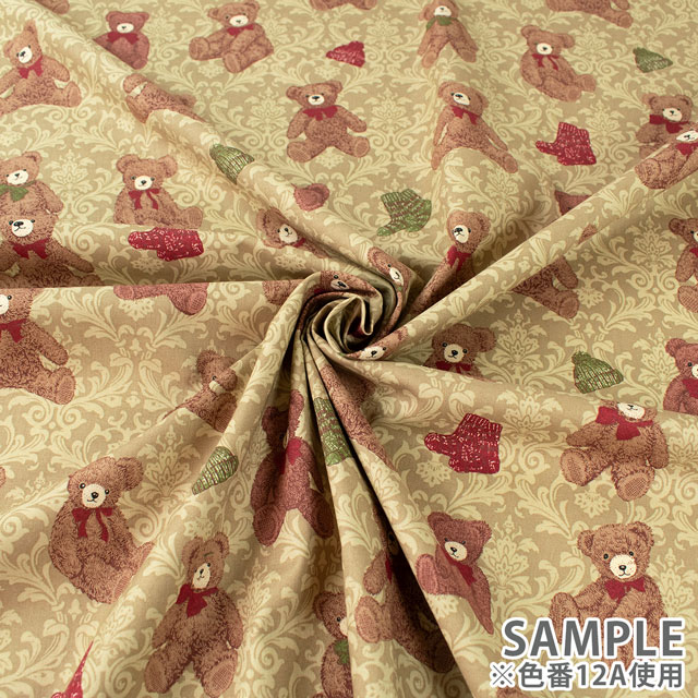 生地 Good old Days テディベア柄/シーチング(NN2312) 12A.ブラウン 09Ae99_