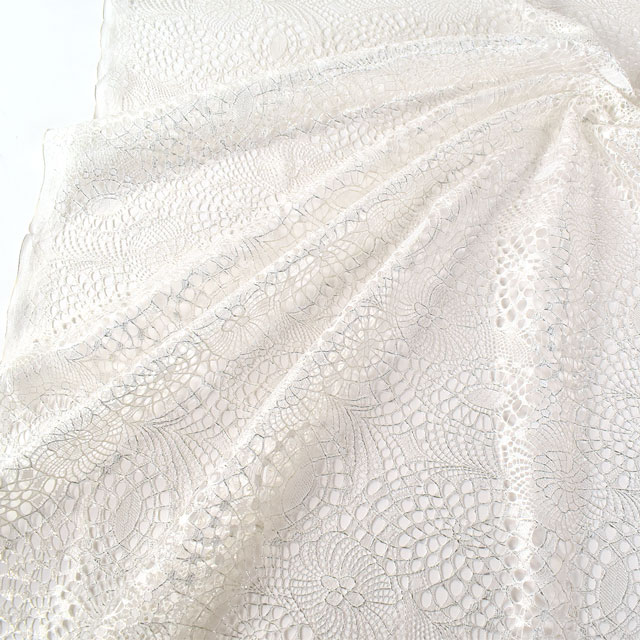 生地 箔加工レース 幾何柄(HK14344) 1.白×ホワイトゴールド箔 99Zz99_