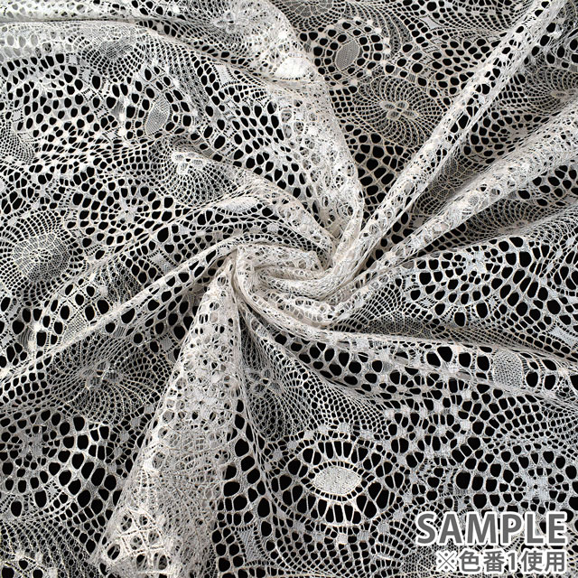 生地 箔加工レース 幾何柄(HK14344) 1.白×ホワイトゴールド箔 99Zz99_