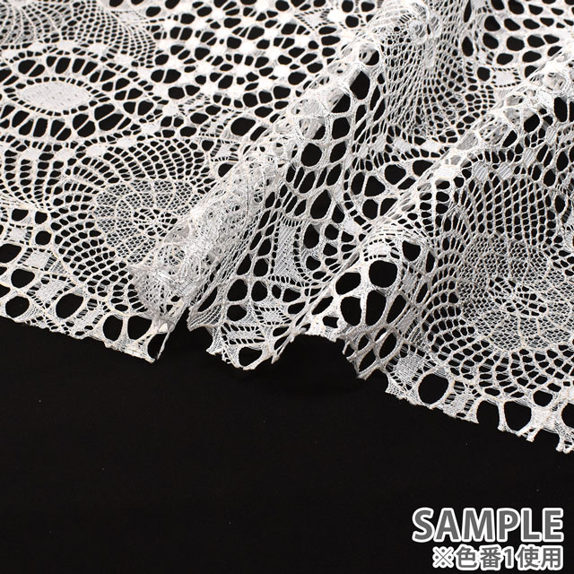 生地 箔加工レース 幾何柄(HK14344) 1.白×ホワイトゴールド箔 99Zz99_