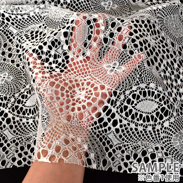 生地 箔加工レース 幾何柄(HK14344) 1.白×ホワイトゴールド箔 99Zz99_