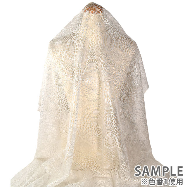 生地 箔加工レース 幾何柄(HK14344) 1.白×ホワイトゴールド箔 99Zz99_