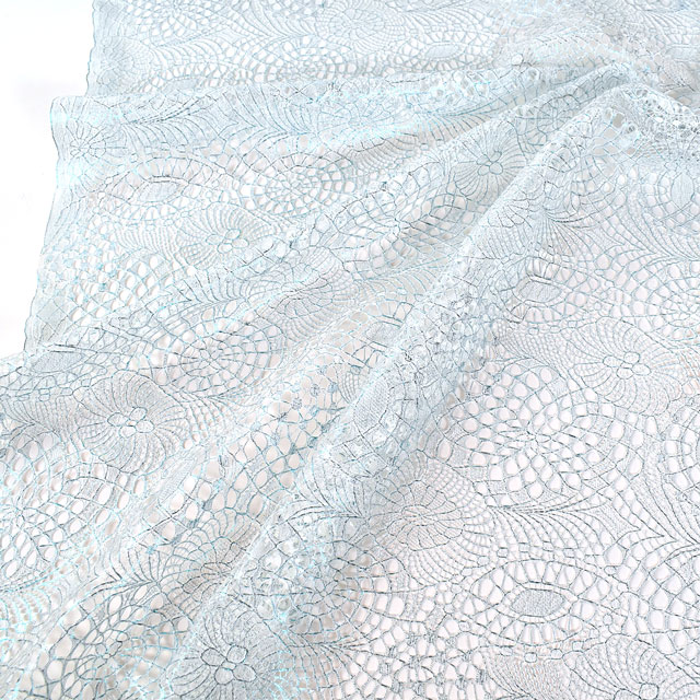 生地 箔加工レース 幾何柄(HK14344) 3.白×ライトブルー箔 10Ac04_