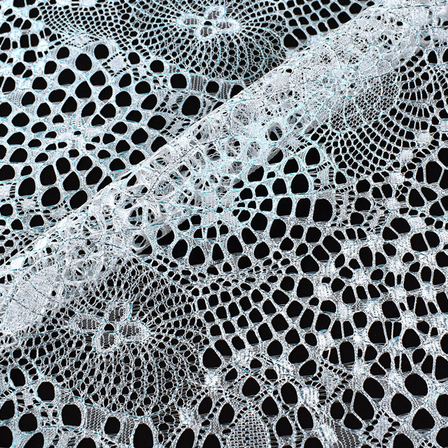 生地 箔加工レース 幾何柄(HK14344) 3.白×ライトブルー箔 10Ac04_