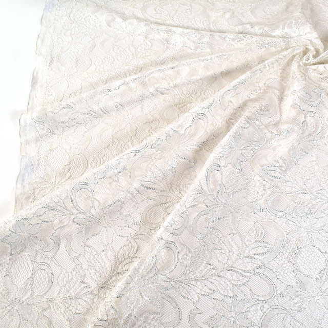 生地 箔加工レース 花柄(HK15273) 1.白×ホワイトゴールド箔 10Ac04_