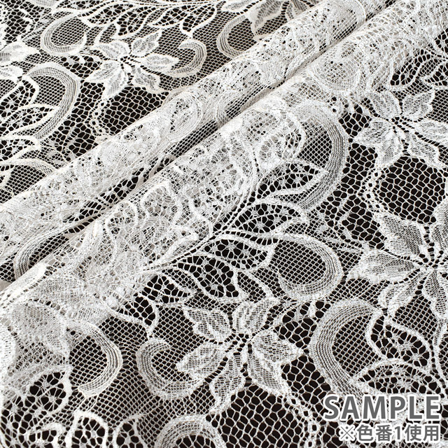 生地 箔加工レース 花柄(HK15273) 1.白×ホワイトゴールド箔 10Ac04_
