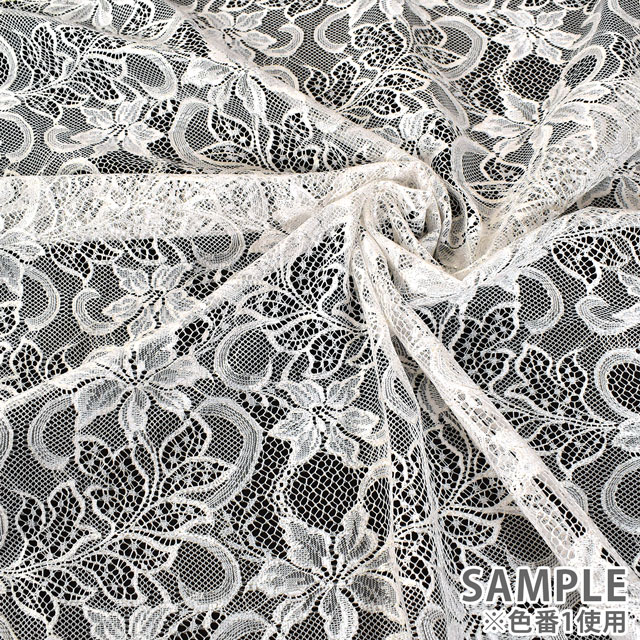 生地 箔加工レース 花柄(HK15273) 1.白×ホワイトゴールド箔 10Ac04_