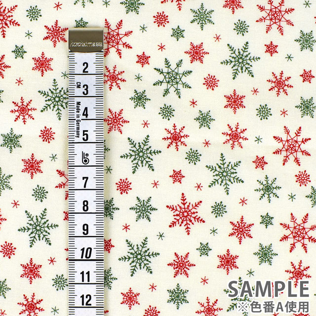 生地 クリスマスプリント 雪の結晶/スケア(HSK641) C.レッド×ゴールド 99Zz99_