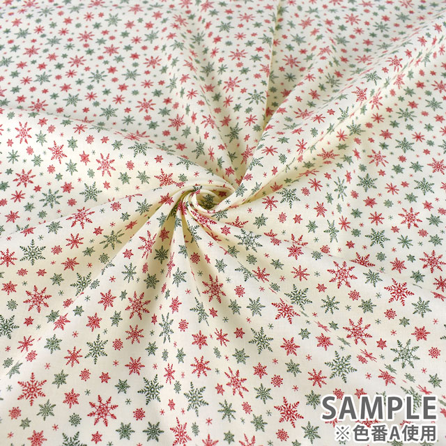 生地 クリスマスプリント 雪の結晶/スケア(HSK641) C.レッド×ゴールド 99Zz99_