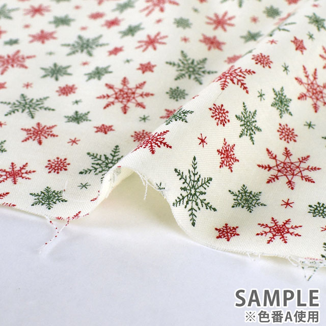 生地 クリスマスプリント 雪の結晶/スケア(HSK641) C.レッド×ゴールド 99Zz99_
