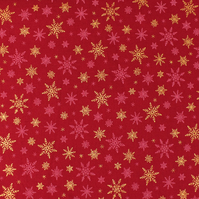 生地 クリスマスプリント 雪の結晶/スケア(HSK641) C.レッド×ゴールド 99Zz99_
