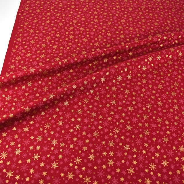生地 クリスマスプリント 雪の結晶/スケア(HSK641) C.レッド×ゴールド 99Zz99_