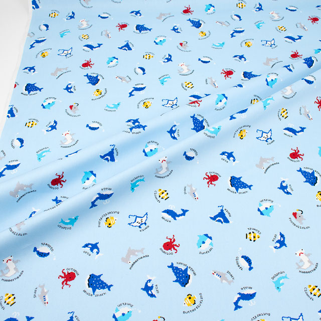 生地 オックスプリント 海の生きもの(HSK710) B.ブルー 99Zz99_
