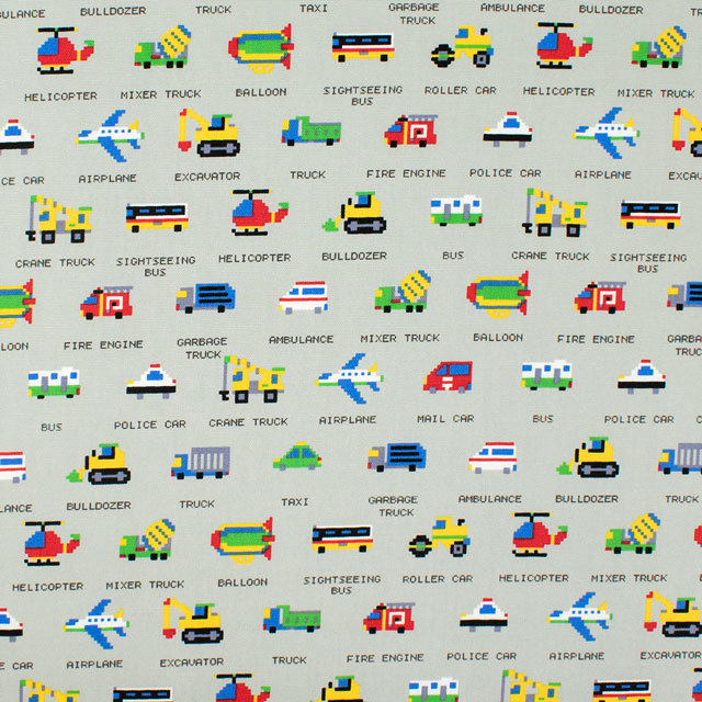 生地 オックスプリント のりもの(HSK656) B.グレー 99Zz99_