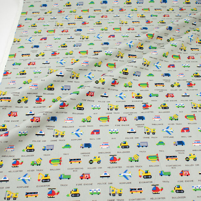 生地 オックスプリント のりもの(HSK656) B.グレー 99Zz99_