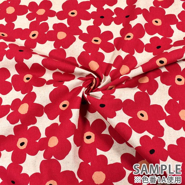 生地 綿麻キャンバスプリント おはな(HSK329) 1B.ブルー 09Cu45_