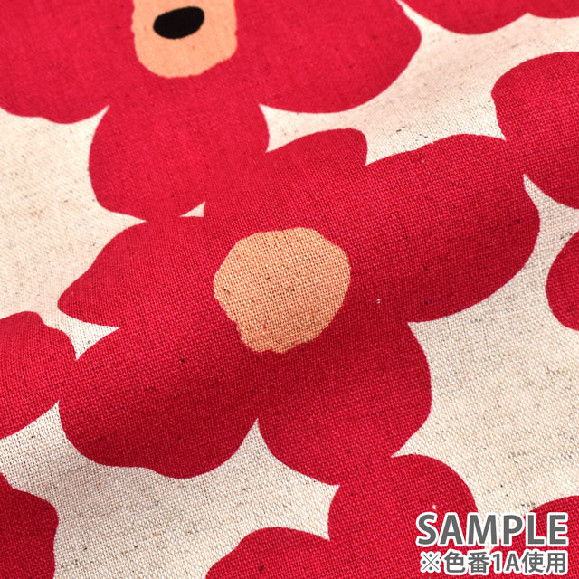 生地 綿麻キャンバスプリント おはな(HSK329) 1B.ブルー 09Cu45_