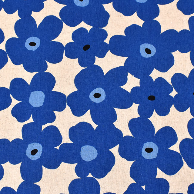 生地 綿麻キャンバスプリント おはな(HSK329) 1B.ブルー 09Cu45_