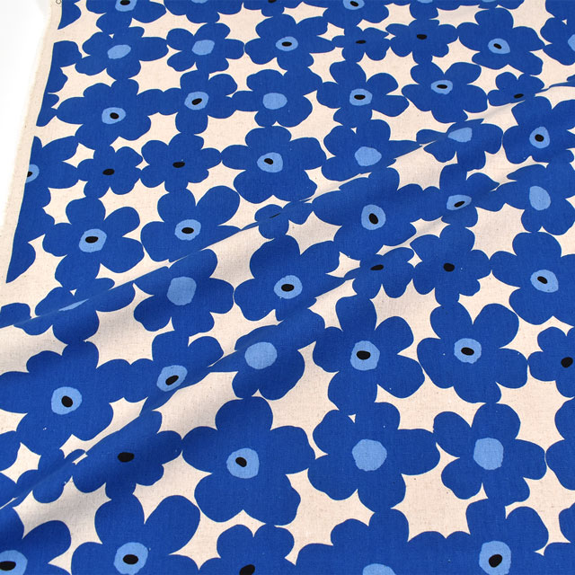 生地 綿麻キャンバスプリント おはな(HSK329) 1B.ブルー 09Cu45_