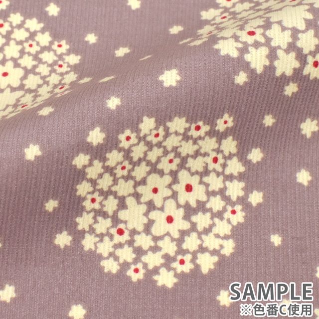 生地 シャツコールプリント/コーデュロイ(HSK569) C.スモークパープル 09Bl24_