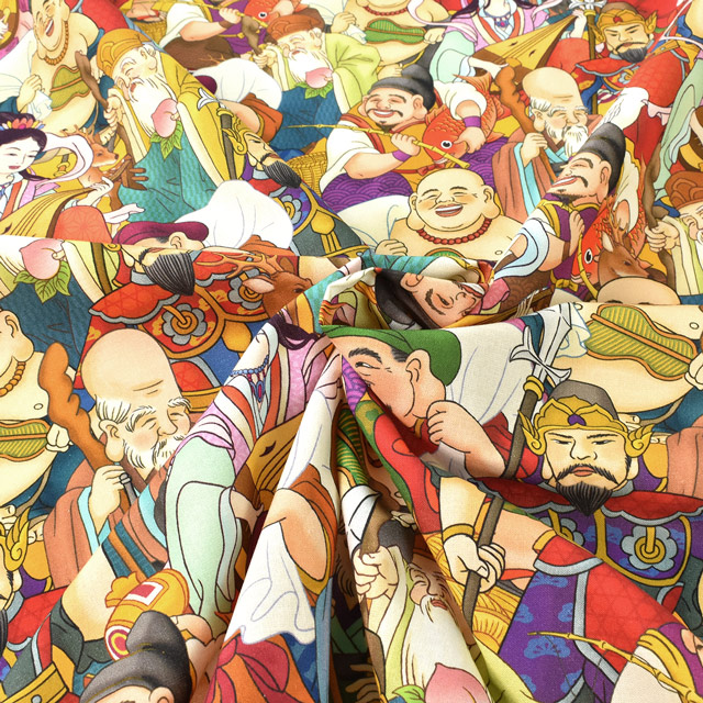 生地 インクジェットプリント/シーチング(KOM001) 1.七福神 09Ag17_