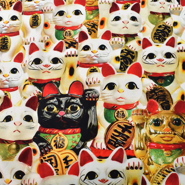 生地 インクジェットプリント/シーチング(KOM003) 3.招き猫 09Ae99_