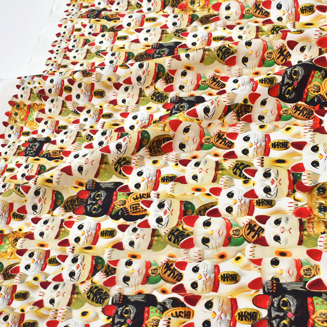 生地 インクジェットプリント/シーチング(KOM003) 3.招き猫 09Ae99_