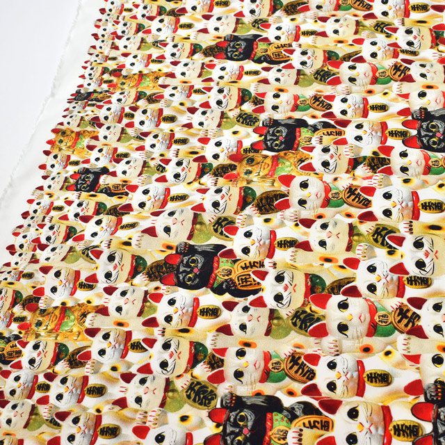 生地 インクジェットプリント/シーチング(KOM003) 3.招き猫 09Ae99_