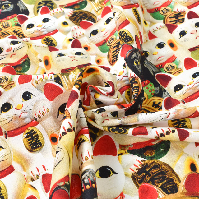 生地 インクジェットプリント/シーチング(KOM003) 3.招き猫 09Ae99_