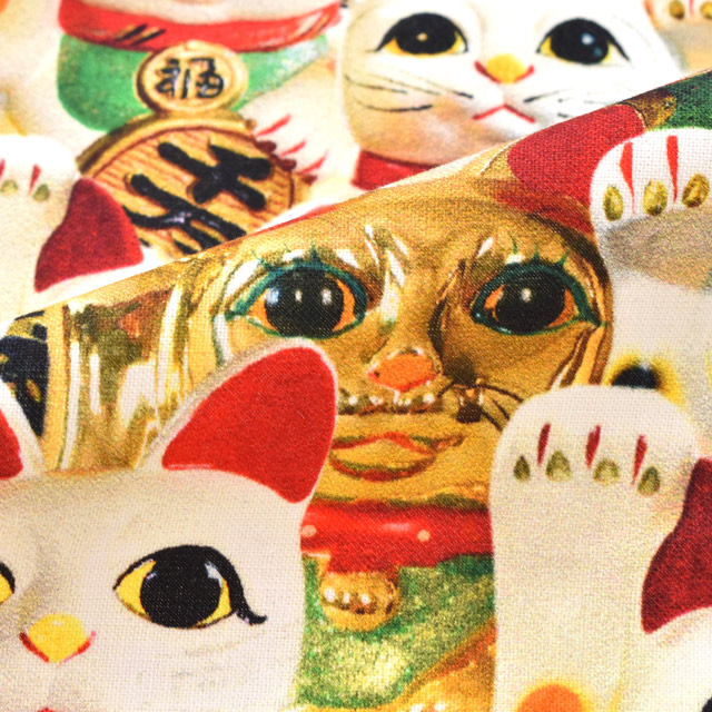 生地 インクジェットプリント/シーチング(KOM003) 3.招き猫 09Ae99_