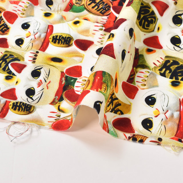 生地 インクジェットプリント/シーチング(KOM003) 3.招き猫 09Ae99_