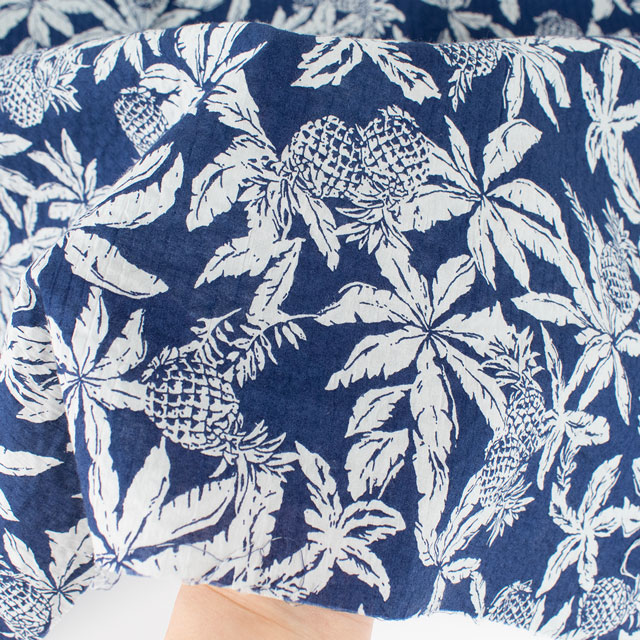 生地 60ローン ミラクルウェーブプリント/リップル パイナップル(KCP606MW) 446GB.ブルー 09Ae99_