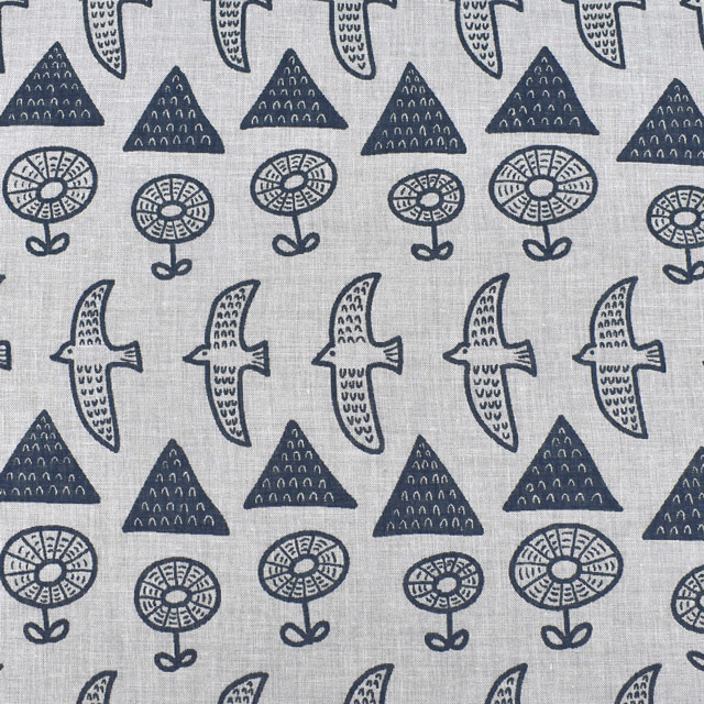 生地 コットンジャガード 鳥と花と森(KFJ-04) 3.ネイビー 99Zz99_