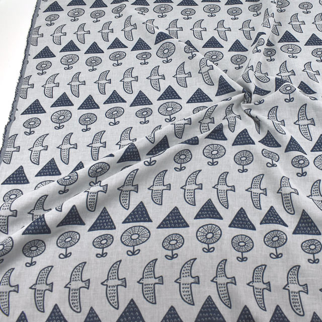 生地 コットンジャガード 鳥と花と森(KFJ-04) 3.ネイビー 99Zz99_