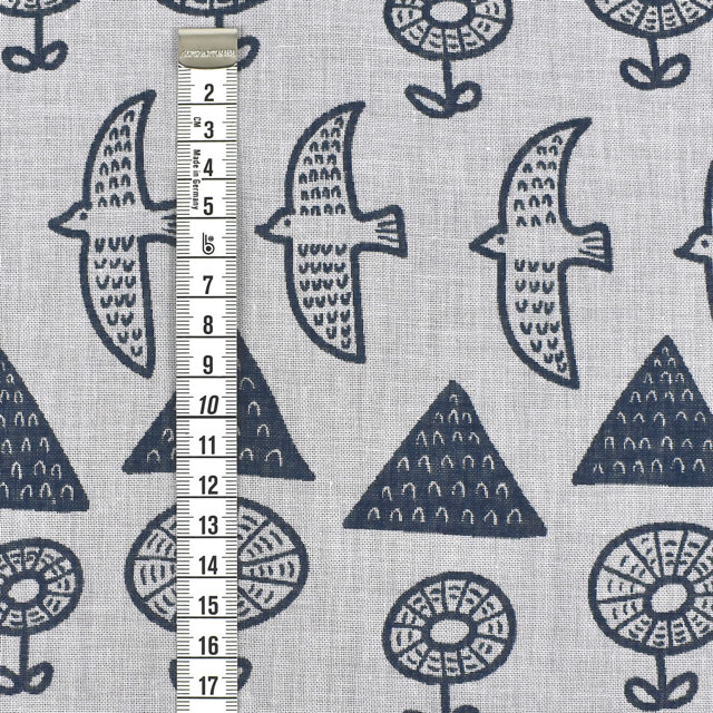 生地 コットンジャガード 鳥と花と森(KFJ-04) 3.ネイビー 99Zz99_