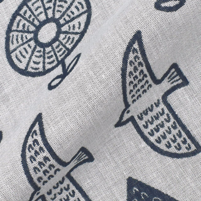 生地 コットンジャガード 鳥と花と森(KFJ-04) 3.ネイビー 99Zz99_