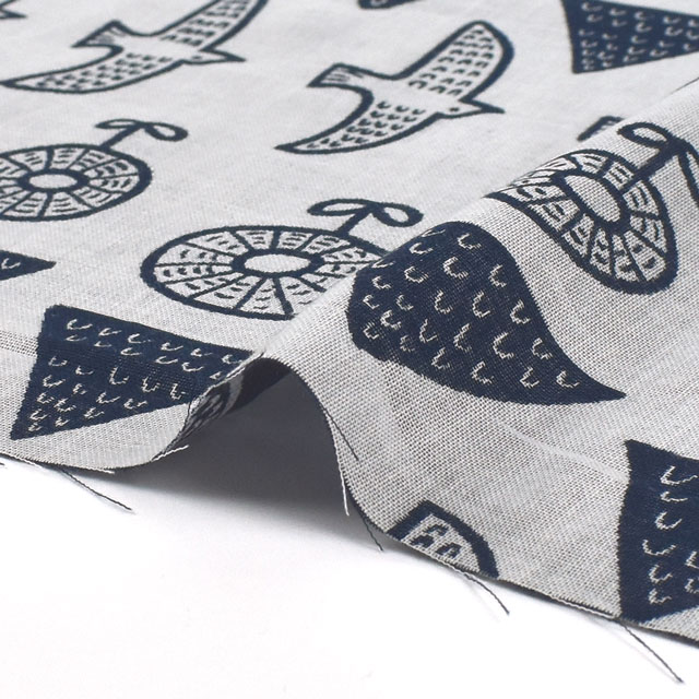 生地 コットンジャガード 鳥と花と森(KFJ-04) 3.ネイビー 99Zz99_
