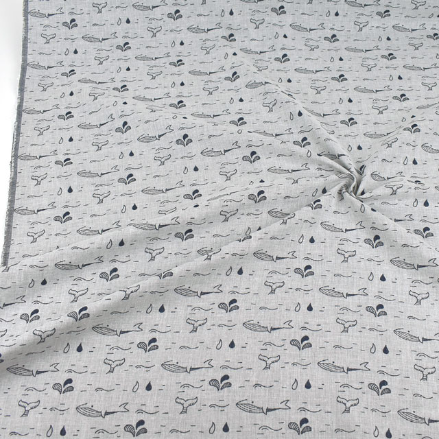 生地 コットンジャガード くじらの水遊び(KFJ-04) 4.ネイビー 99Zz99_