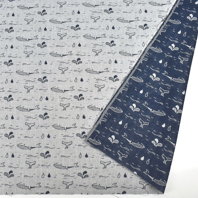 生地 コットンジャガード くじらの水遊び(KFJ-04) 4.ネイビー 99Zz99_