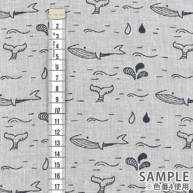 生地 コットンジャガード くじらの水遊び(KFJ-04) 4.ネイビー 99Zz99_