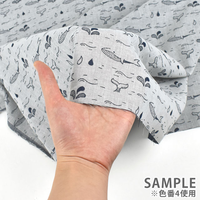 生地 コットンジャガード くじらの水遊び(KFJ-04) 4.ネイビー 99Zz99_