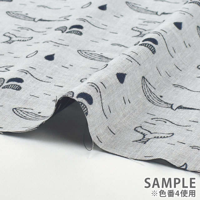 生地 コットンジャガード くじらの水遊び(KFJ-04) 4.ネイビー 99Zz99_