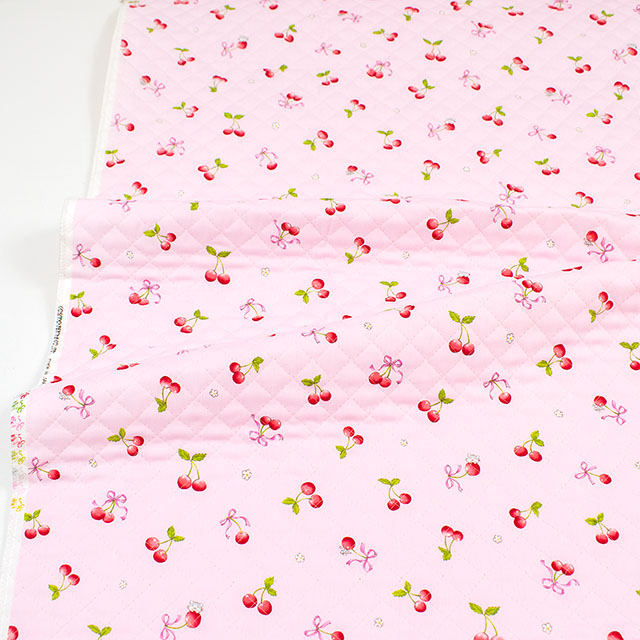 生地 キッズランド さくらんぼ&リボン/キルティング(AQ25001) 2B.ピンク 09Ae99_