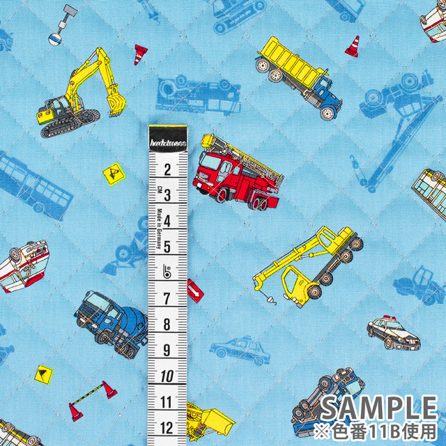 生地 キッズランド 働く車/キルティング(AQ25111) 11B.サックス 09Ae99_