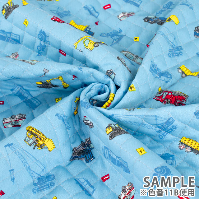 生地 キッズランド 働く車/キルティング(AQ25111) 11B.サックス 09Ae99_