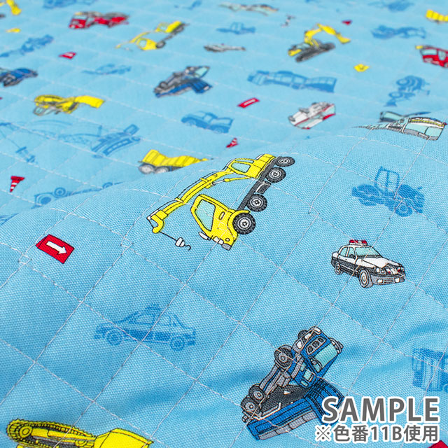 生地 キッズランド 働く車/キルティング(AQ25111) 11B.サックス 09Ae99_