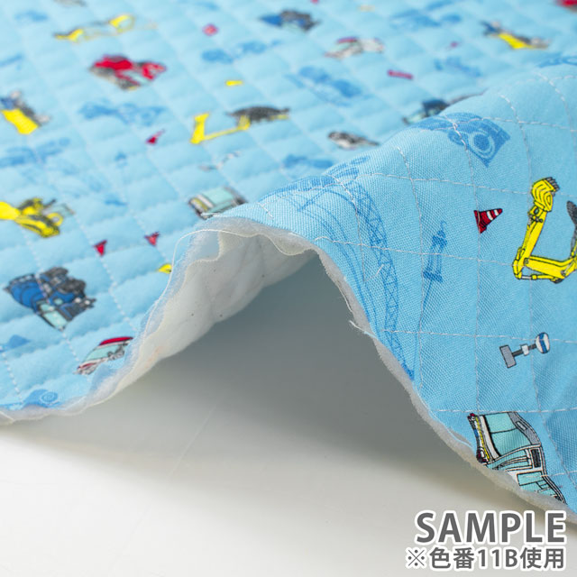 生地 キッズランド 働く車/キルティング(AQ25111) 11B.サックス 09Ae99_