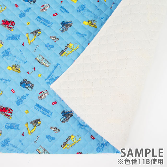 生地 キッズランド 働く車/キルティング(AQ25111) 11B.サックス 09Ae99_